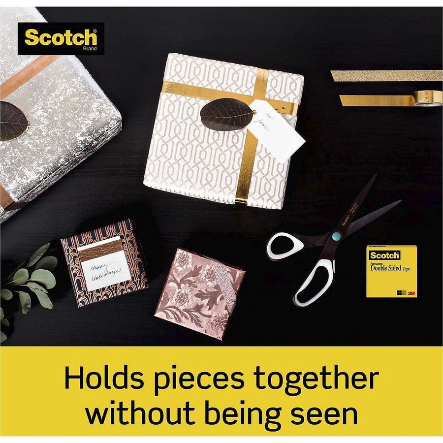 Scotch Double-Sided Tape - 12.50 yd Length x 0.50" Width - 1" Core - Clear - Acrylate - Permanent Adhesive Backing - Dispenser Included - Handheld Dispenser - Long Lasting - For Splicing, Mount Picture/Poster - 1 Roll