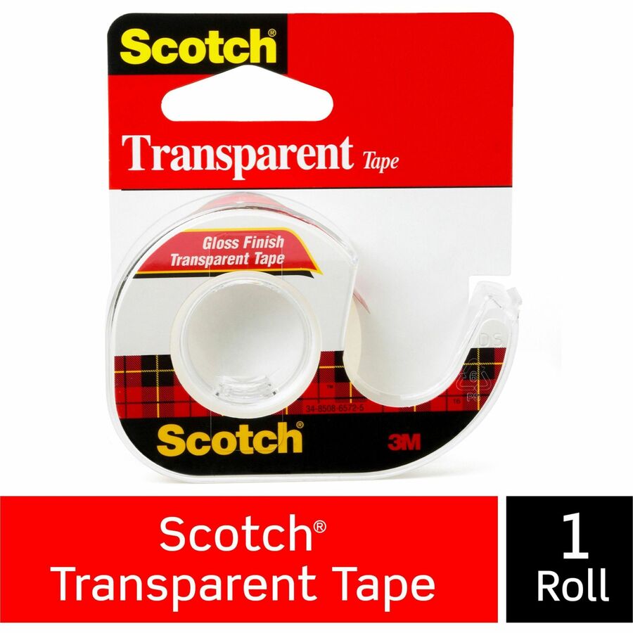 12.50 yd Length x 0.50" Width - 1" Core - Clear - Acrylate - Dispenser Included - Handheld Dispenser - Long Lasting, Stain Resistant, Moisture Resistant - For Packing, Multipurpose, Mending, Label Protection, Wrapping - 1 Roll