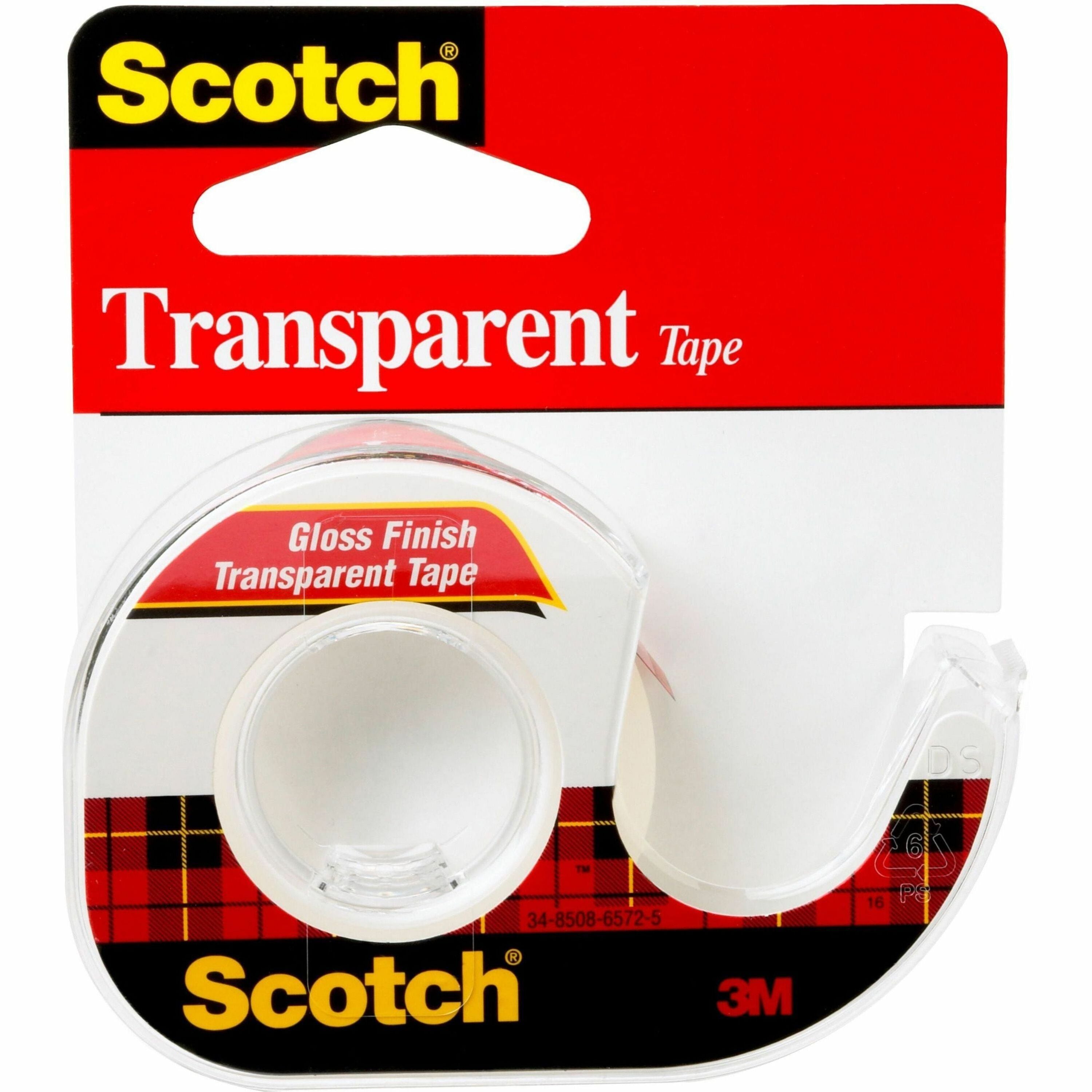 12.50 yd Length x 0.50" Width - 1" Core - Clear - Acrylate - Dispenser Included - Handheld Dispenser - Long Lasting, Stain Resistant, Moisture Resistant - For Packing, Multipurpose, Mending, Label Protection, Wrapping - 1 Roll