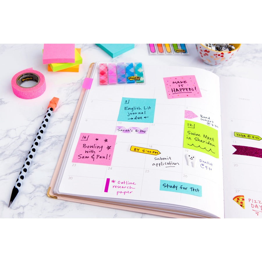 1200 - 2" Flag/Note Width x 2" Flag/Note Length - Square - 400 Sheets per Pad - Unruled - Acid Lime, Limeade, Blue Paradise, Guava, Vital Orange, Canary Yellow - Paper - Repositionable, Self-adhesive - 1 Pack