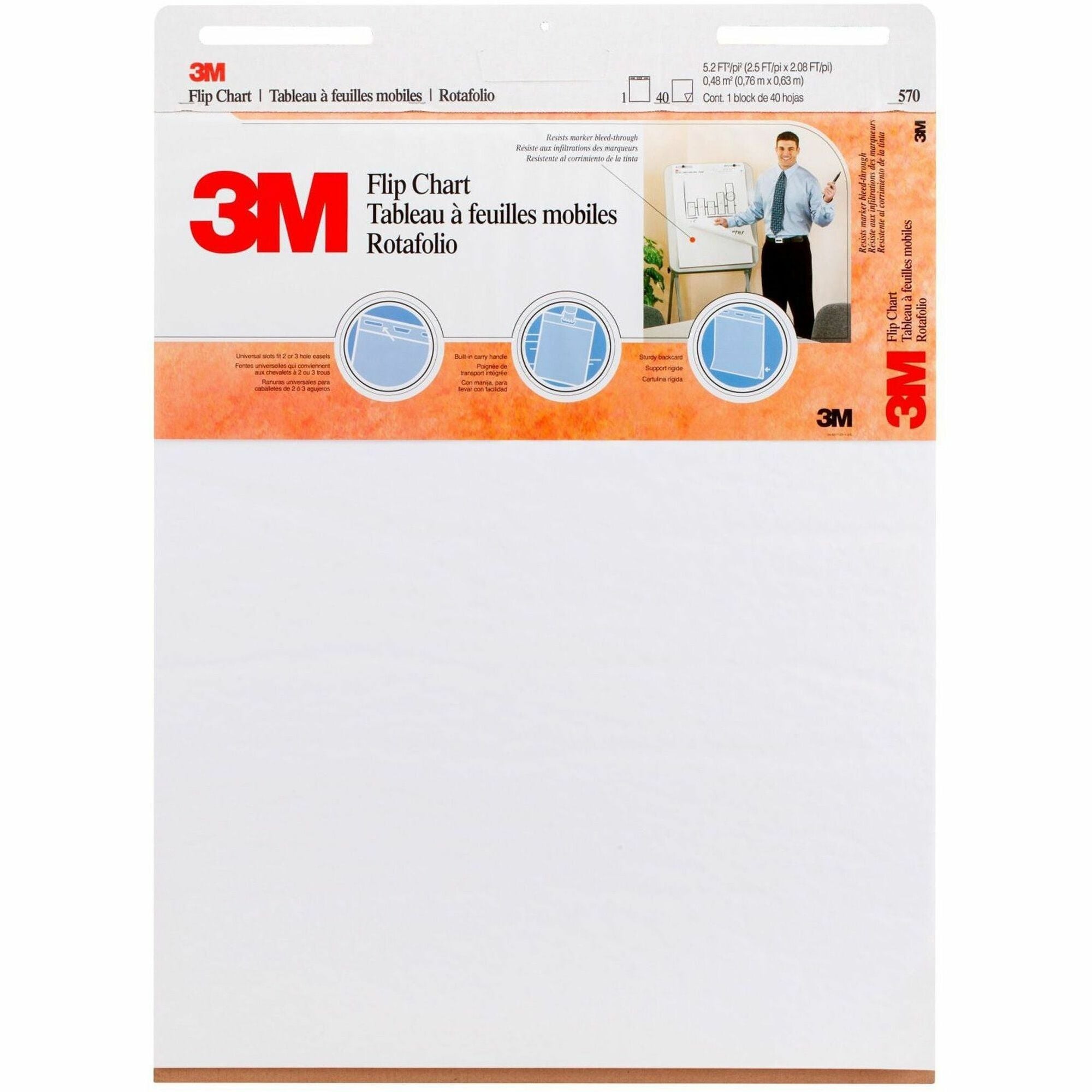 40 Sheets - Plain - Stapled - 18.50 lb Basis Weight - 25" x 30" Sheet Size - White Paper - Cardboard Cover - Resist Bleed-through, Heavyweight, Sturdy Back - 2 / Carton