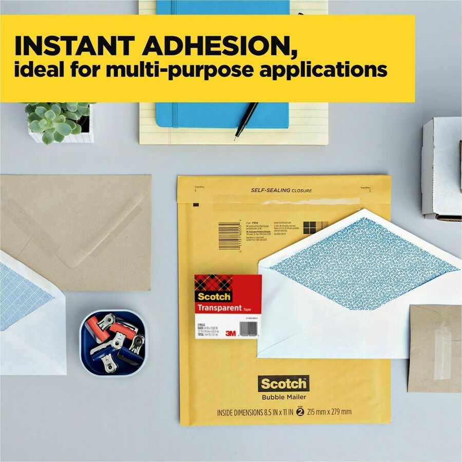 27.78 yd Length x 0.75" Width - 1" Core - Clear - Dispenser Included - Desktop Dispenser - Moisture Resistant, Stain Resistant, Long Lasting - For Multipurpose, Label Protection, Wrapping, Mending - 12 / Pack