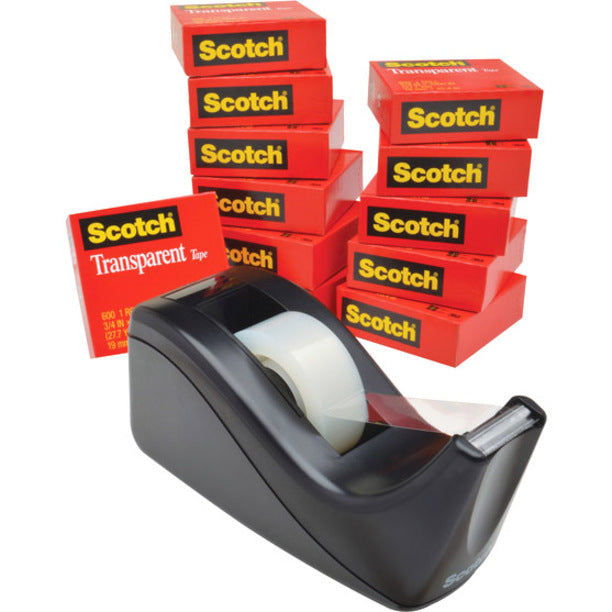 27.78 yd Length x 0.75" Width - 1" Core - Clear - Dispenser Included - Desktop Dispenser - Moisture Resistant, Stain Resistant, Long Lasting - For Multipurpose, Label Protection, Wrapping, Mending - 12 / Pack