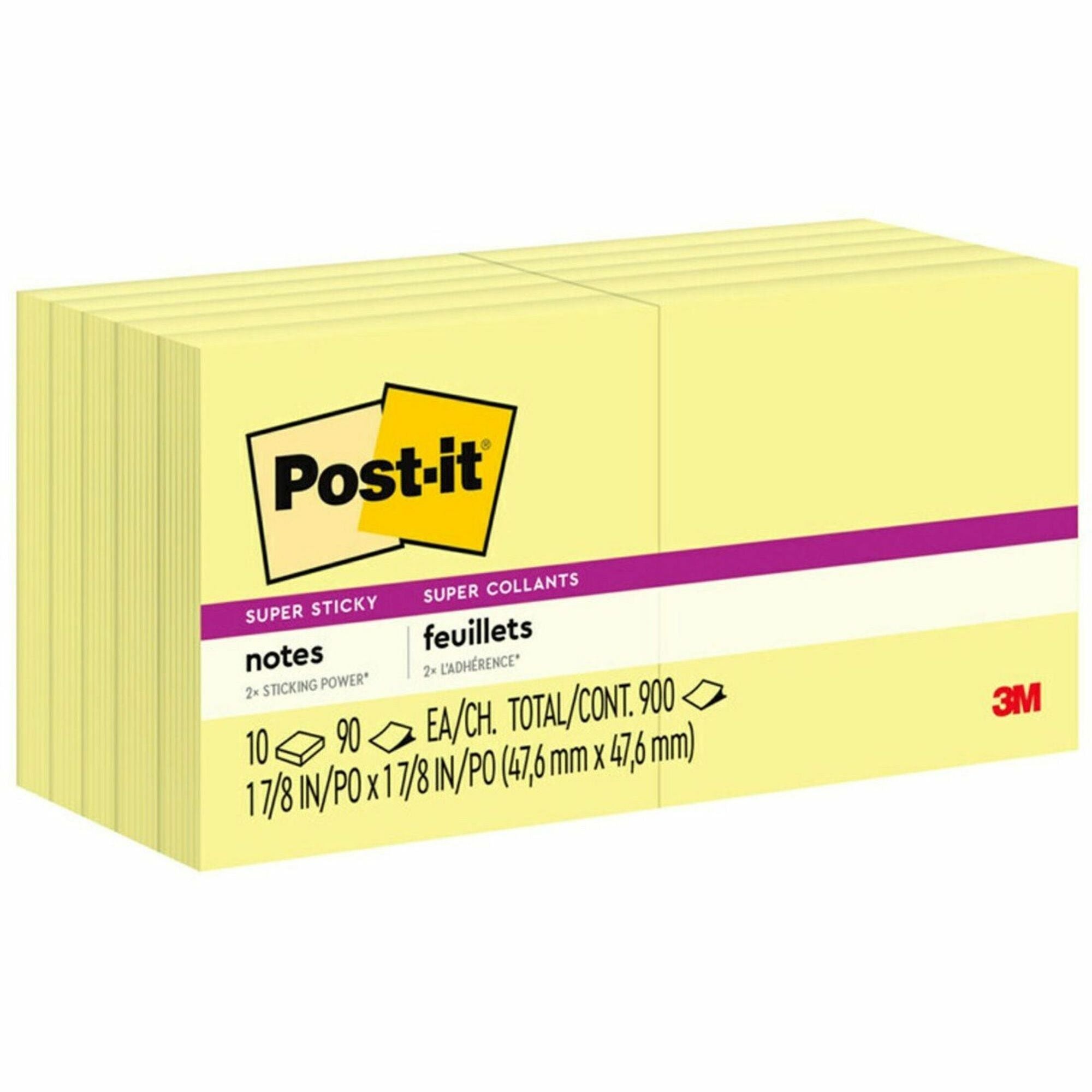 900 - 2" Flag/Note Width x 2" Flag/Note Length - Square - 90 Sheets per Pad - Unruled - Yellow - Paper - Self-adhesive - 10 / Pack