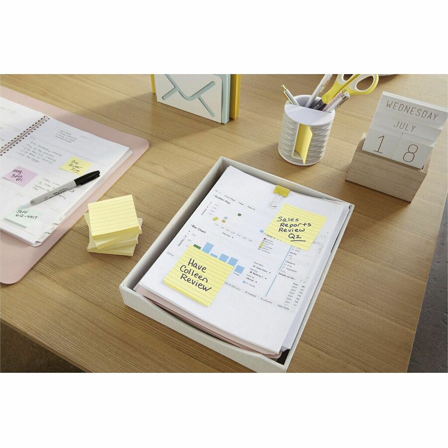 1200 x Canary Yellow - 3" Flag/Note Width x 5" Flag/Note Length - Rectangle - 100 Sheets per Pad - Ruled - Canary Yellow - Paper - Self-adhesive, Repositionable, Recyclable - 1 Pack
