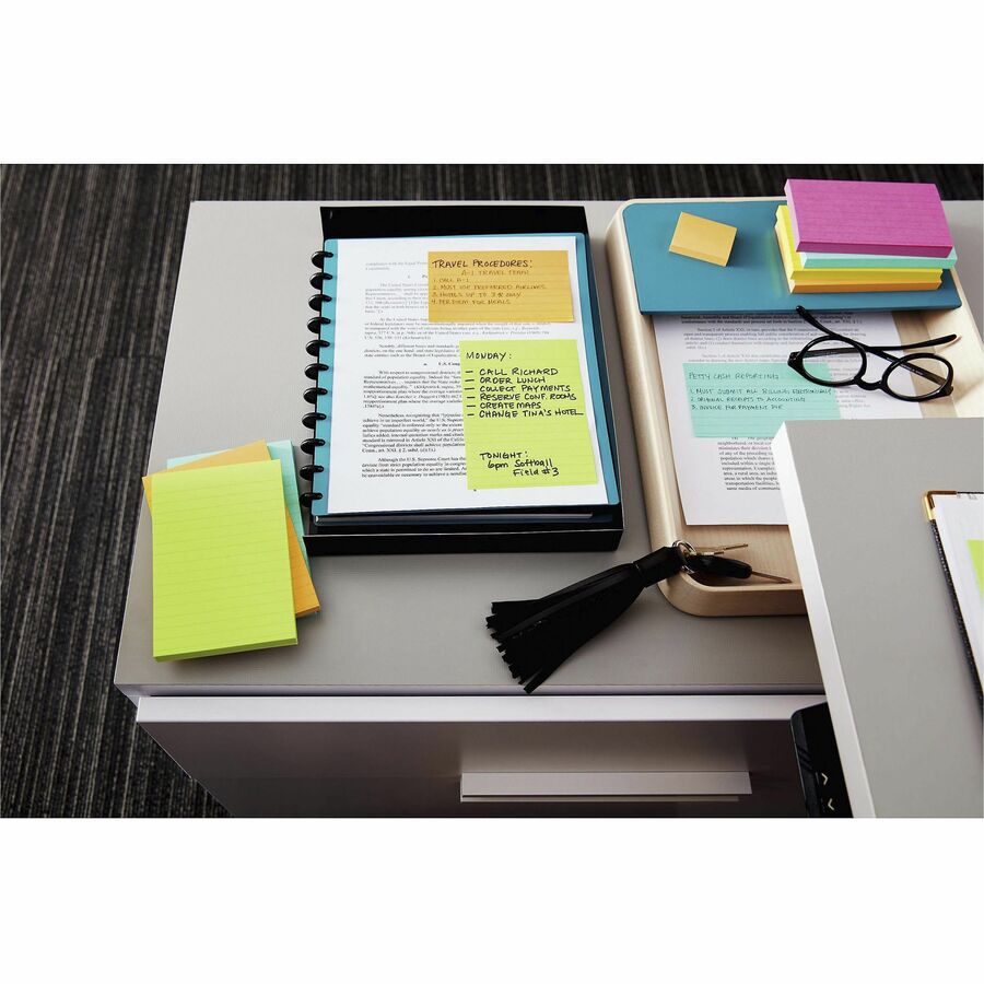 Post-it Notes Original Lined Notepads, Floral Fantasy Color Collection, 3" x 5", 100 Sheets per Pad, 5 Pads/Pack, Assorted Colors