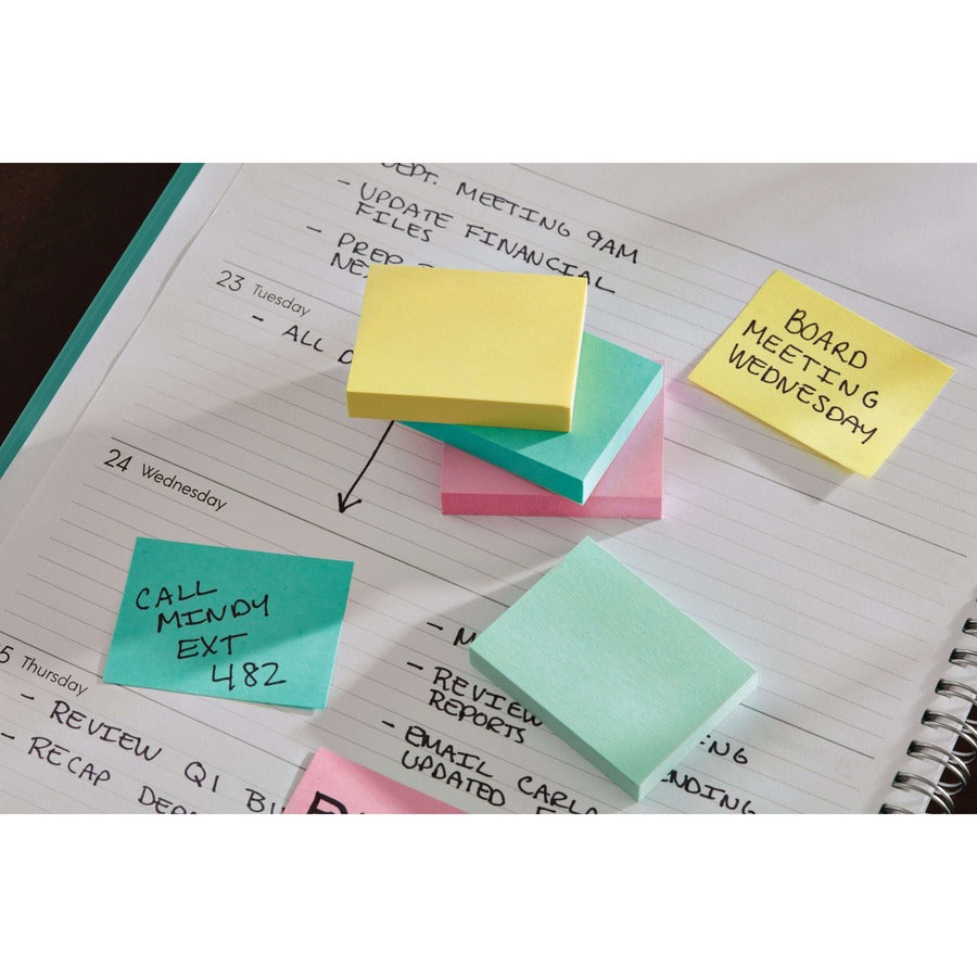 Post-it Notes Beachside Café Color Collection, 1 3/8" x 1 7/8", 100 Sheets per Pad, 12 Pads per Pack, 1200 Notes, Fresh Mint, Aqua Splash, Sunnyside, Papaya Fizz, Guava, Self-adhesive, Repositionable