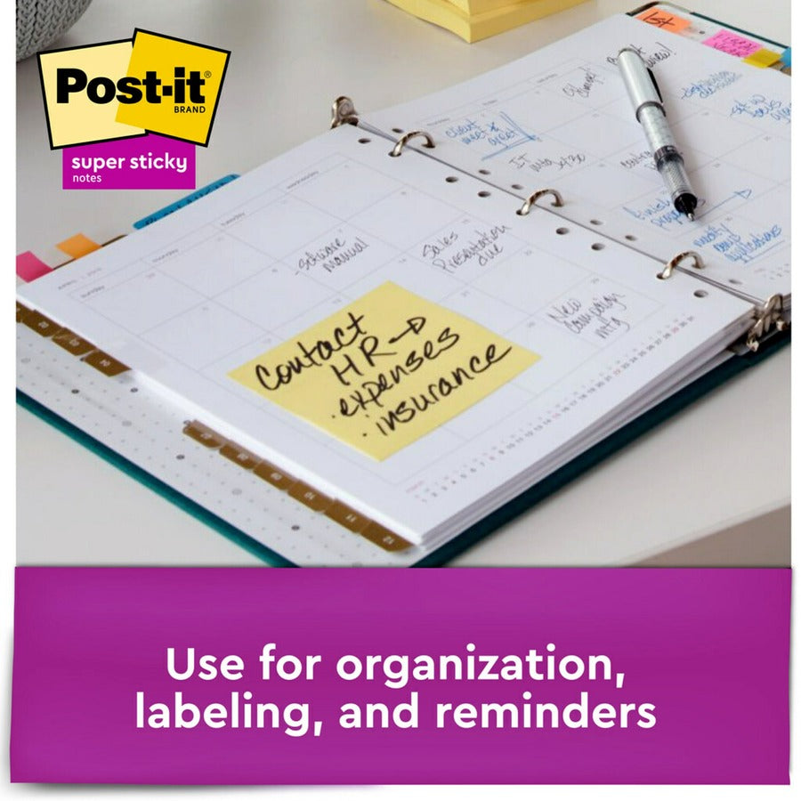 Post-it&reg; Super Sticky Notes - 1080 - 3" Flag/Note Width x 3" Flag/Note Length - Square - 90 Sheets per Pad - Unruled - Canary Yellow - Paper - Self-adhesive - 12 / Pack
