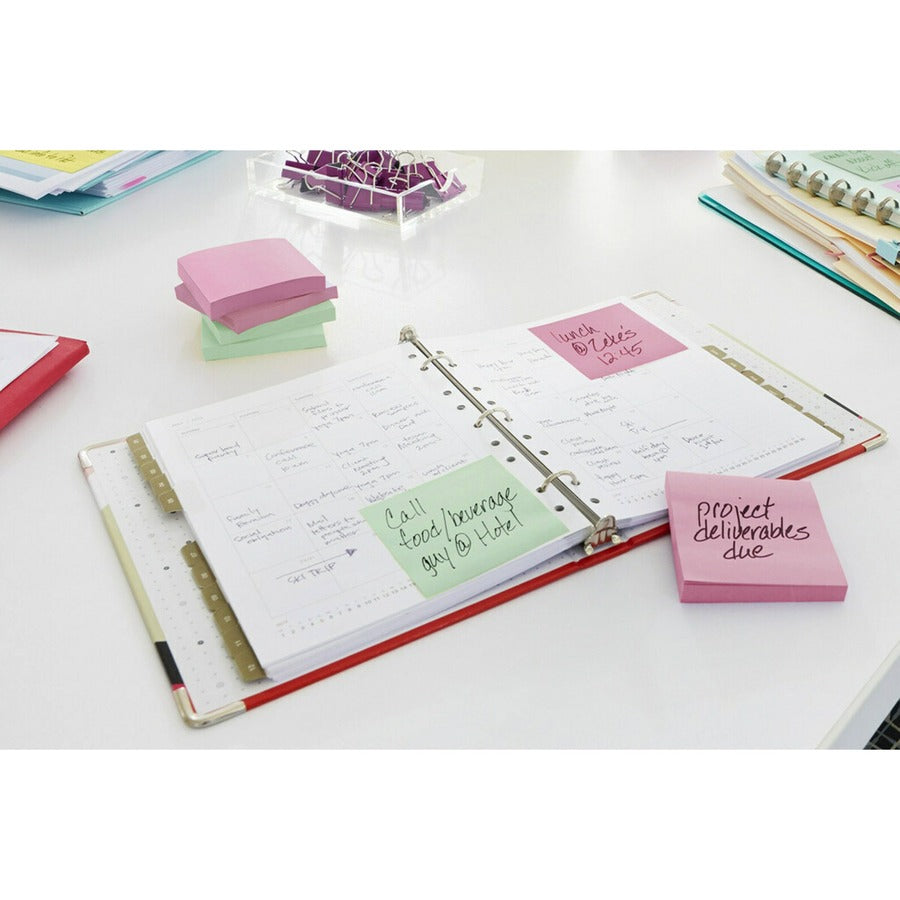 Post-it Notes Beachside Café Color Collection, 3" x 3", Square, 100 Sheets per Pad, 12 Pads/Pack, Fresh Mint, Aqua Splash, Sunnyside, Papaya Fizz, Guava, Self-adhesive, Repositionable