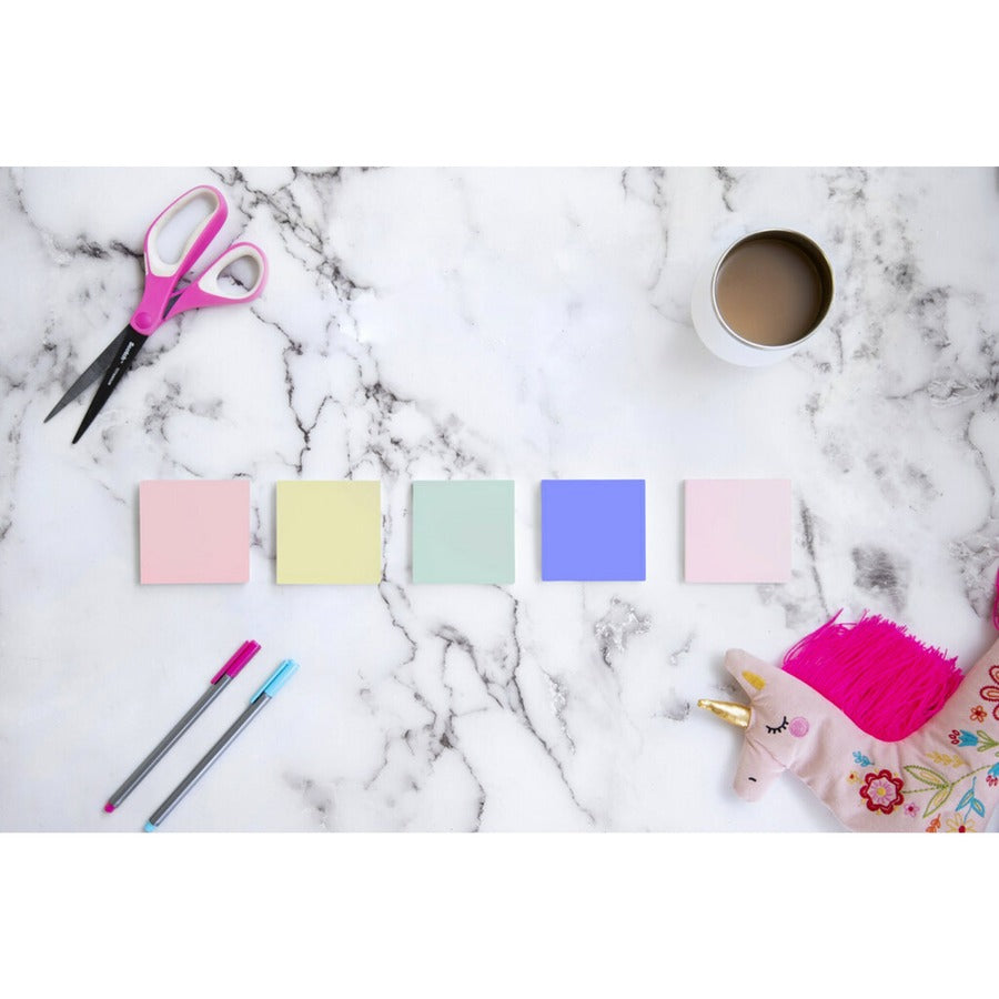 1200 - 3" Flag/Note Width x 3" Flag/Note Length - Square - 100 Sheets per Pad - Unruled - Positively Pink, Pink Salt, Canary Yellow, Fresh Mint, Moonstone - Paper - Self-adhesive, Repositionable - Recycled - 12 / Pack