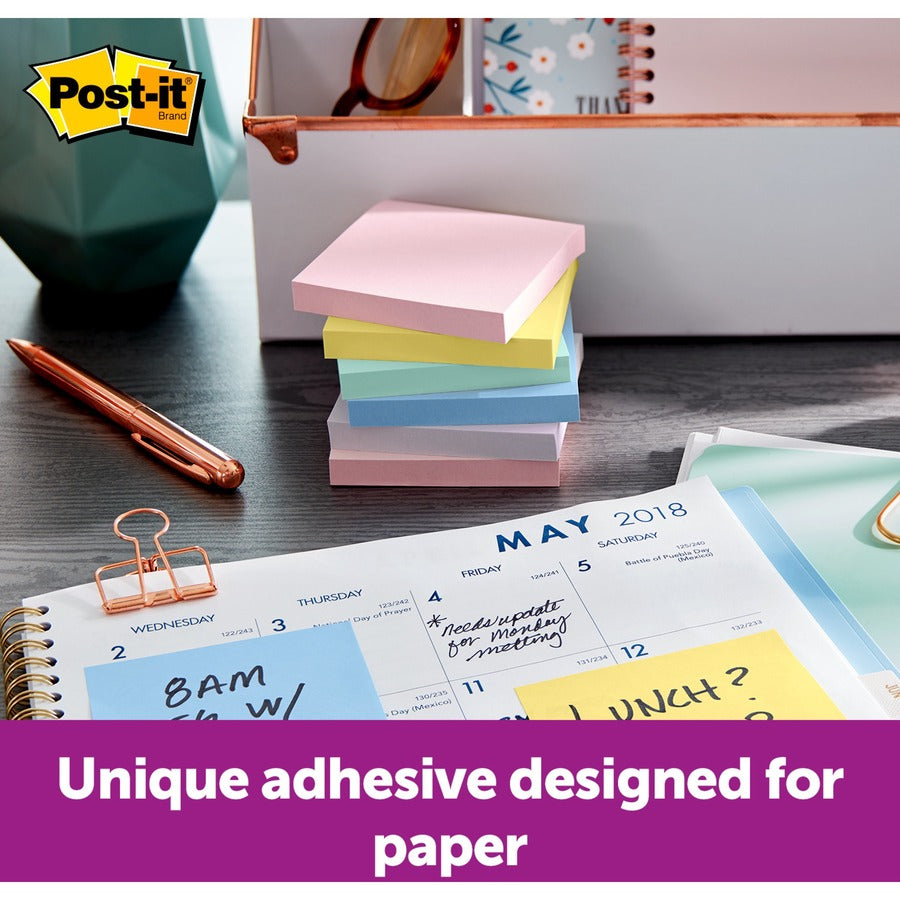 1200 - 3" Flag/Note Width x 3" Flag/Note Length - Square - 100 Sheets per Pad - Unruled - Positively Pink, Pink Salt, Canary Yellow, Fresh Mint, Moonstone - Paper - Self-adhesive, Repositionable - Recycled - 12 / Pack