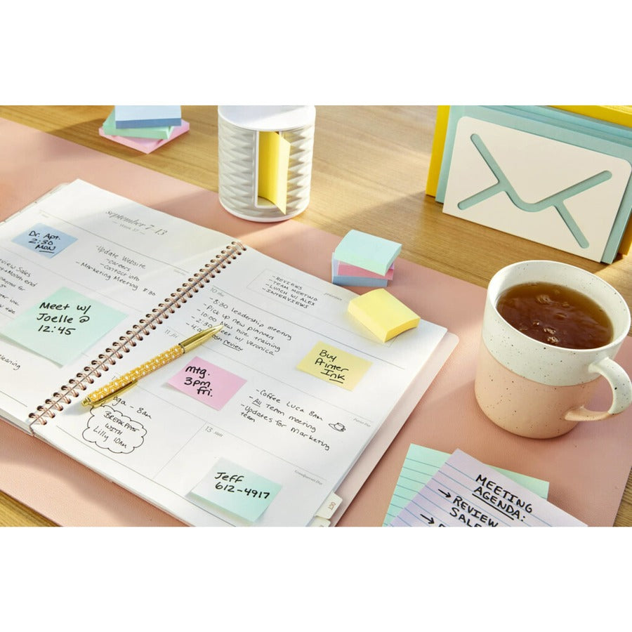 1200 - 3" Flag/Note Width x 3" Flag/Note Length - Square - 100 Sheets per Pad - Unruled - Positively Pink, Pink Salt, Canary Yellow, Fresh Mint, Moonstone - Paper - Self-adhesive, Repositionable - Recycled - 12 / Pack