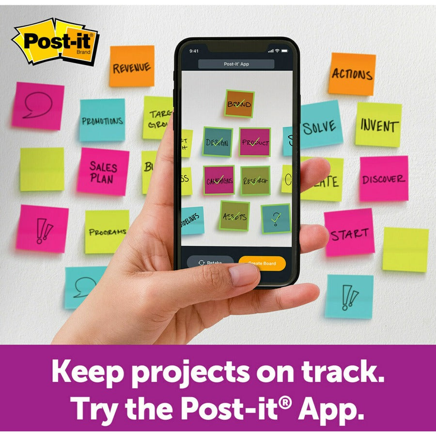 Post-it&reg; Super Sticky Notes - 1080 - 3" Flag/Note Width x 5" Flag/Note Length - Rectangle - 90 Sheets per Pad - Unruled - Yellow - Paper - Self-adhesive - 12 / Pack