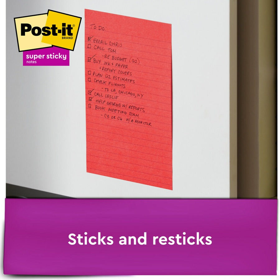 270 - 4" Flag/Note Width x 6" Flag/Note Length - Rectangle - 90 Sheets per Pad - Ruled - Candy Apple Red, Sunnyside, Blue Paradise - Paper - Self-adhesive - 3 / Pack