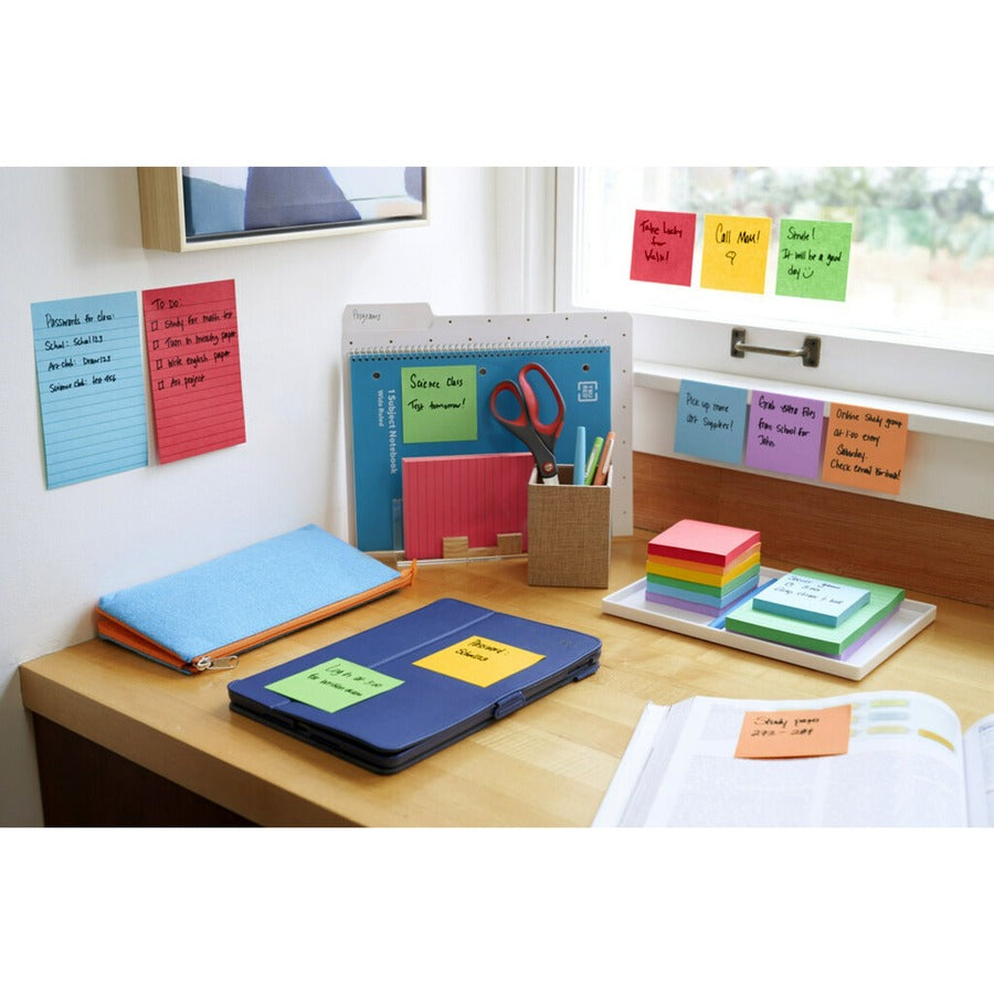 270 - 4" Flag/Note Width x 6" Flag/Note Length - Rectangle - 90 Sheets per Pad - Ruled - Candy Apple Red, Sunnyside, Blue Paradise - Paper - Self-adhesive - 3 / Pack