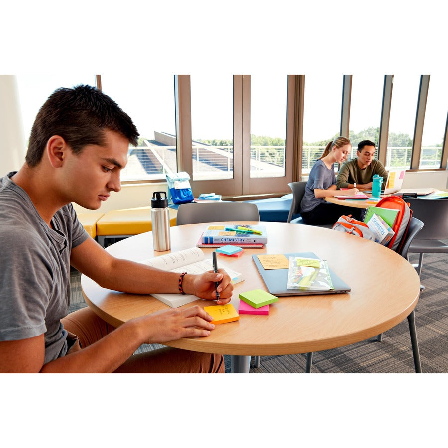 Post-it&reg; Super Sticky Notes - Energy Boost Color Collection - 270 x Assorted - 4" Flag/Note Width x 6" Flag/Note Length - Rectangle - 90 Sheets per Pad - Ruled - Orange, Pink, Green - Paper - Self-adhesive, Recyclable - 1 Pack