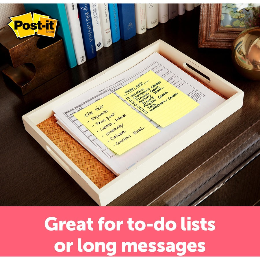 Post-it&reg; Lined Notes - 500 - 4" Flag/Note Width x 6" Flag/Note Length - Rectangle - 100 Sheets per Pad - Ruled - Yellow - Paper - Self-adhesive, Repositionable - 1 Pack