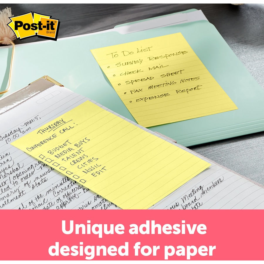 Post-it&reg; Lined Notes - 500 - 4" Flag/Note Width x 6" Flag/Note Length - Rectangle - 100 Sheets per Pad - Ruled - Yellow - Paper - Self-adhesive, Repositionable - 1 Pack