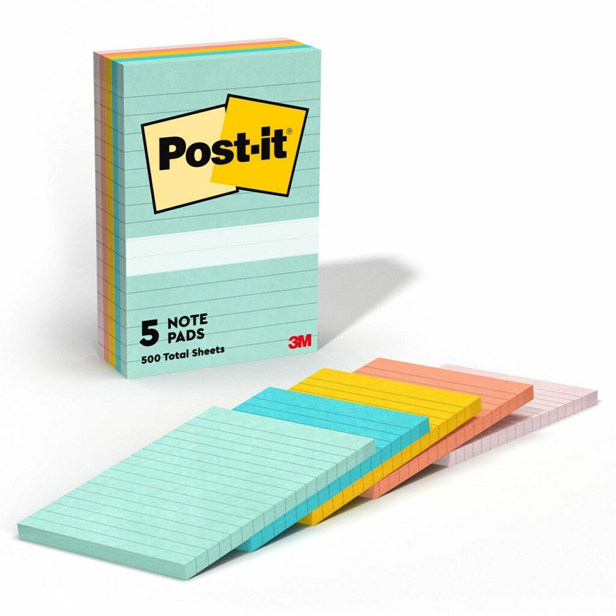 500 x Assorted Pastel - 4" Flag/Note Width x 6" Flag/Note Length - Rectangle - 100 Sheets per Pad - Ruled - Fresh Mint, Aqua Splash, Sunnyside, Papaya Fizz, Guava - Paper - Self-adhesive, Repositionable - 1 Pack