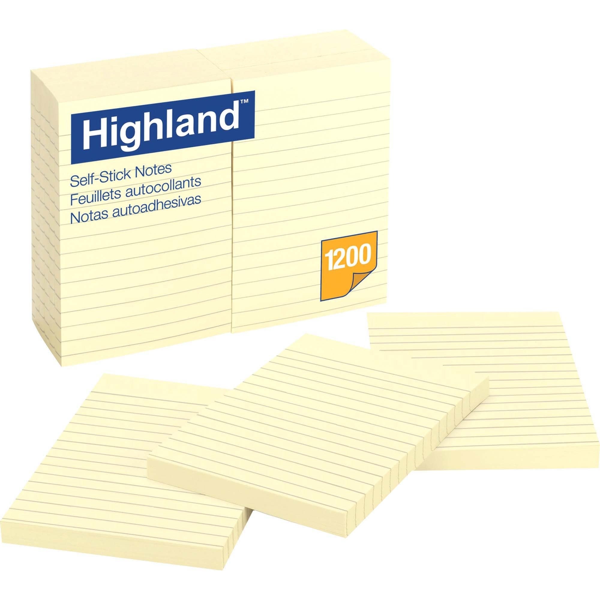 1200 - 4" Flag/Note Width x 6" Flag/Note Length - Rectangle - 100 Sheets per Pad - Ruled - Yellow - Paper - Self-adhesive - 1 Pack