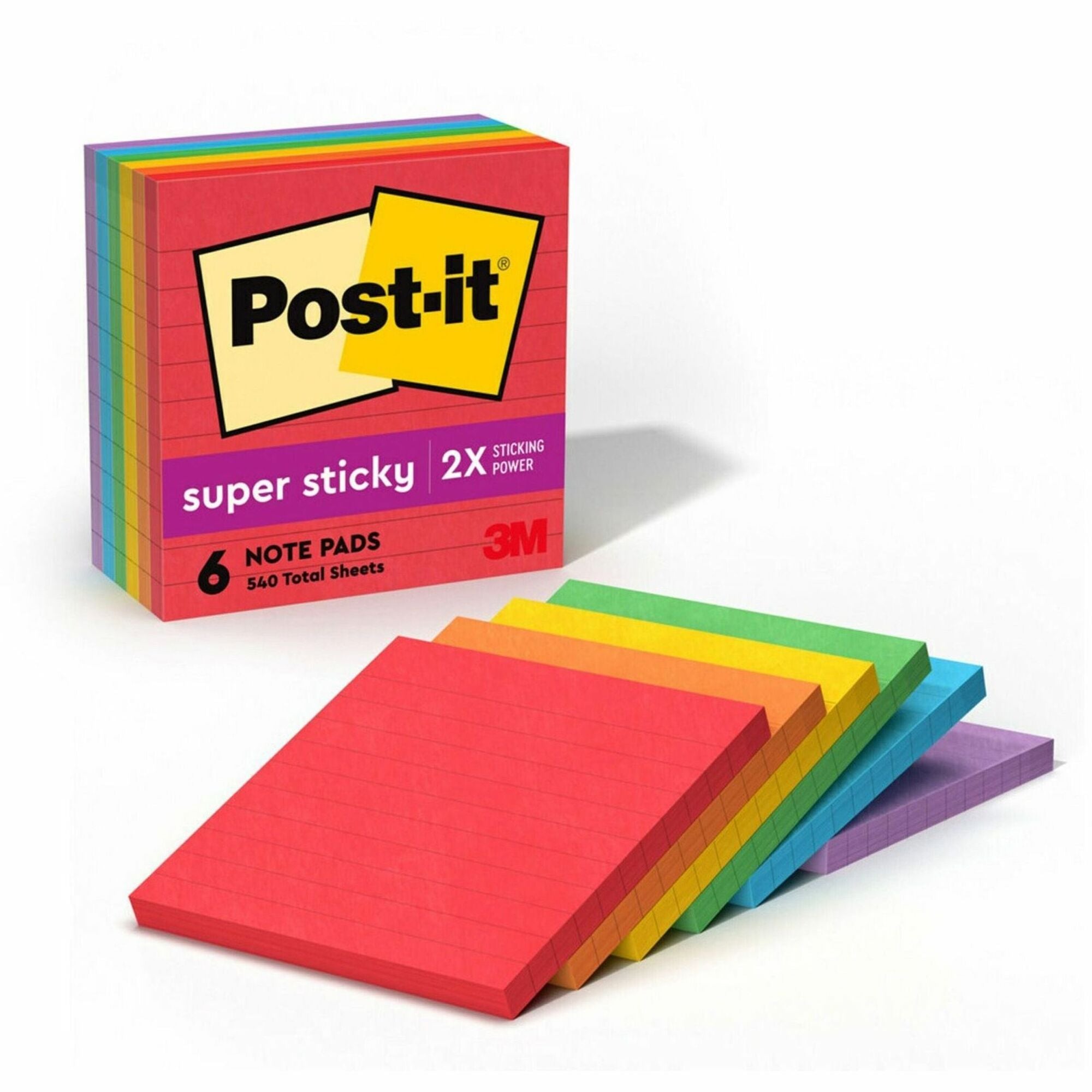 540 - 4" Flag/Note Width x 4" Flag/Note Length - Square - 90 Sheets per Pad - Ruled - Candy Apple Red, Vital Orange, Lucky Green, Sunnyside, Blue Paradise, Iris Infusion - Paper - Self-adhesive - 6 / Pack