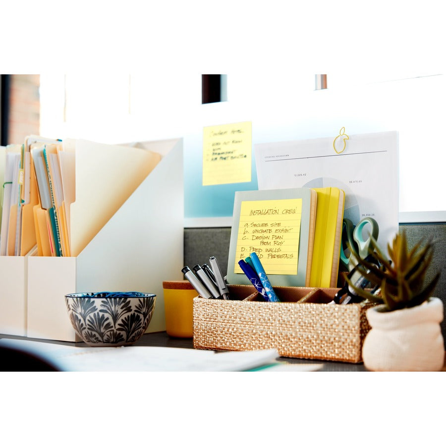 Post-it&reg; Lined Notes - 300 - 4" Flag/Note Width x 4" Flag/Note Length - Square - 300 Sheets per Pad - Ruled - Canary Yellow - Paper - Recyclable - 1 Pad