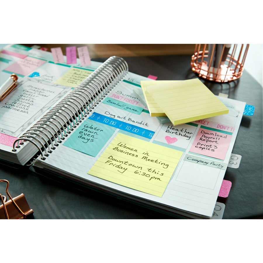 Post-it&reg; Lined Notes - 300 - 4" Flag/Note Width x 4" Flag/Note Length - Square - 300 Sheets per Pad - Ruled - Canary Yellow - Paper - Recyclable - 1 Pad