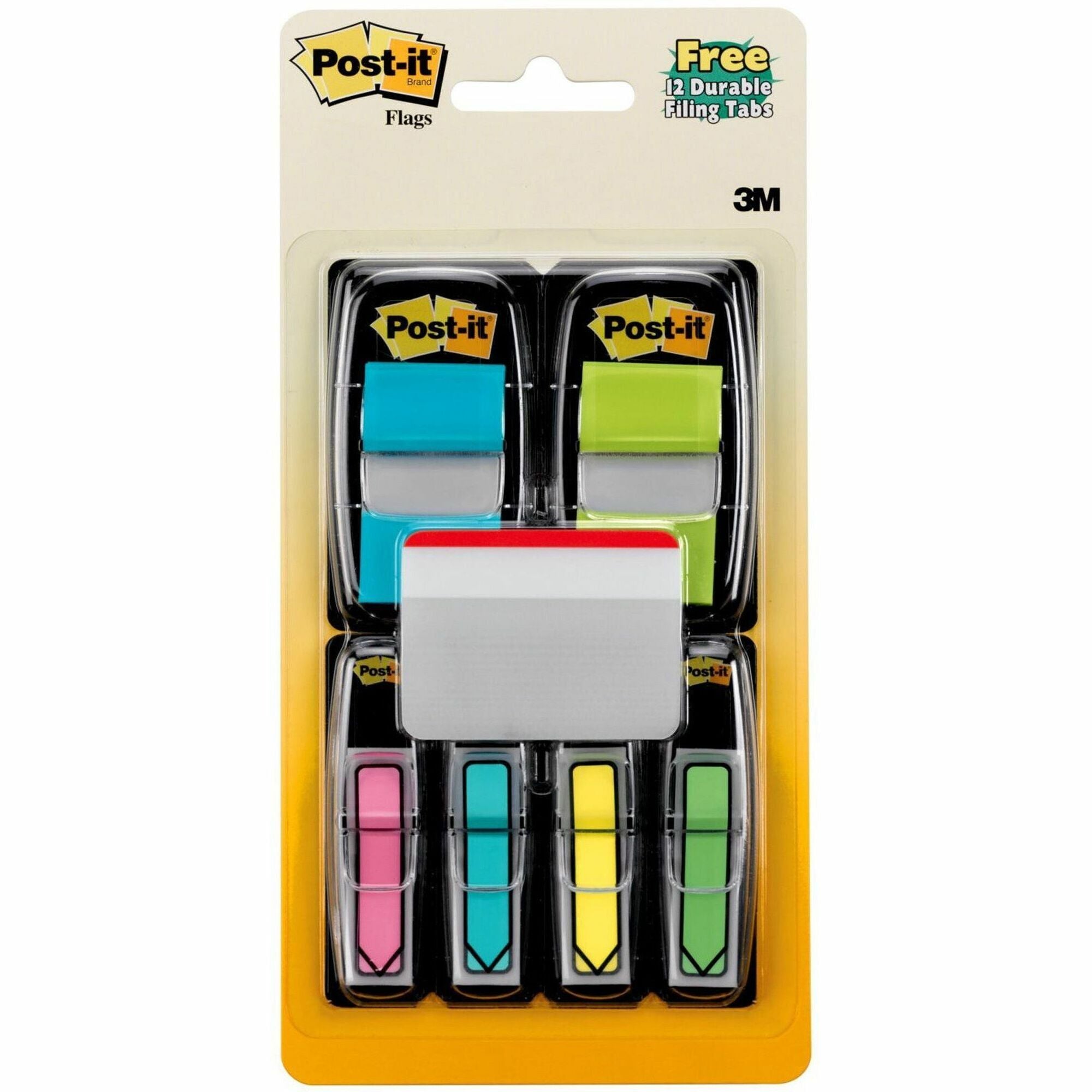 484 - 1" Flag/Note Width x 1 1/2" Flag/Note Length, 1/2" Flag/Note Width x 1 1/2" Flag/Note Length - Rectangle, Arrow - Unruled - Blue, Yellow, Yellow, Green, Pink, Assorted - Self-adhesive, Removable - Dispenser Included - 1 Pack