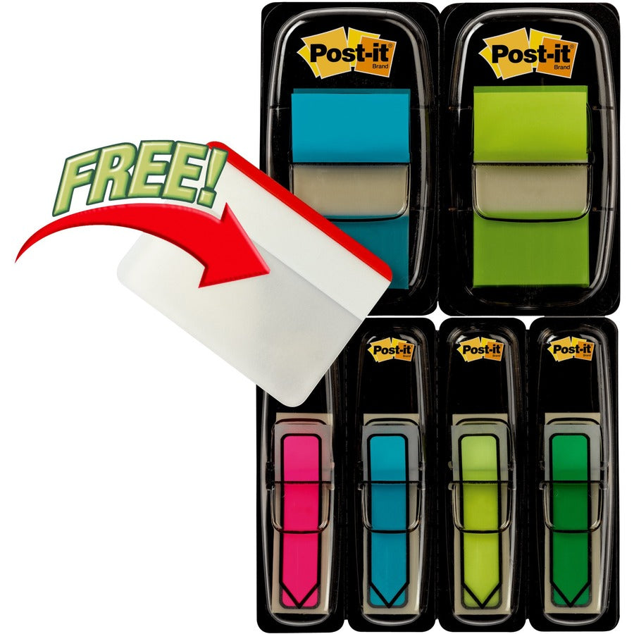 484 - 1" Flag/Note Width x 1 1/2" Flag/Note Length, 1/2" Flag/Note Width x 1 1/2" Flag/Note Length - Rectangle, Arrow - Unruled - Blue, Yellow, Yellow, Green, Pink, Assorted - Self-adhesive, Removable - Dispenser Included - 1 Pack