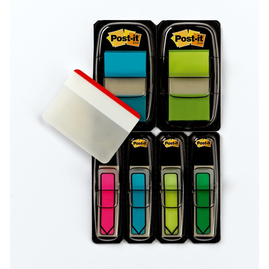 484 - 1" Flag/Note Width x 1 1/2" Flag/Note Length, 1/2" Flag/Note Width x 1 1/2" Flag/Note Length - Rectangle, Arrow - Unruled - Blue, Yellow, Yellow, Green, Pink, Assorted - Self-adhesive, Removable - Dispenser Included - 1 Pack