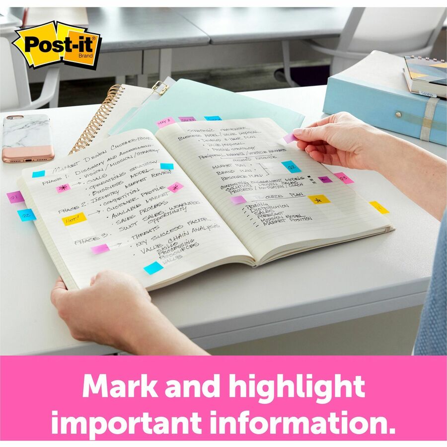 Post-it&reg; Flags Value Pack - 200 - 1" Flag/Note Width x 1 3/4" Flag/Note Length - Rectangle, Arrow - Unruled - Aqua, Yellow, Green, Purple, Pink, Blue - Self-adhesive, Removable - Dispenser Included - 200 / Pack