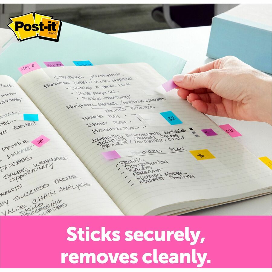 Post-it&reg; Flags Value Pack - 200 - 1" Flag/Note Width x 1 3/4" Flag/Note Length - Rectangle, Arrow - Unruled - Aqua, Yellow, Green, Purple, Pink, Blue - Self-adhesive, Removable - Dispenser Included - 200 / Pack