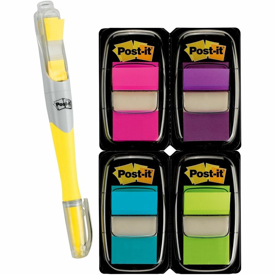 Post-it&reg; Flags Value Pack - 200 - 1" Flag/Note Width x 1 3/4" Flag/Note Length - Rectangle, Arrow - Unruled - Aqua, Yellow, Green, Purple, Pink, Blue - Self-adhesive, Removable - Dispenser Included - 200 / Pack