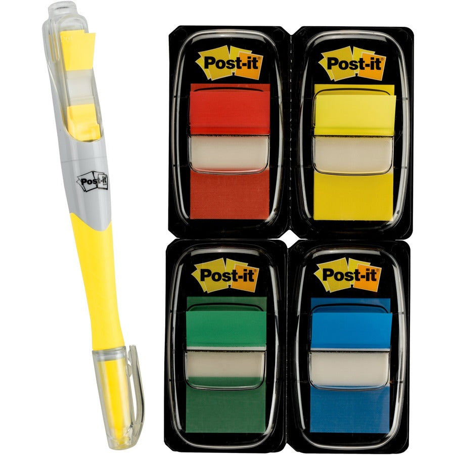 Post-it&reg; Flags Value Pack - 200 - 1" Flag/Note Width x 1 3/4" Flag/Note Length - Rectangle - Unruled - Red, Green, Yellow, Blue, Assorted - Self-adhesive, Removable - Dispenser Included - 1 Pack