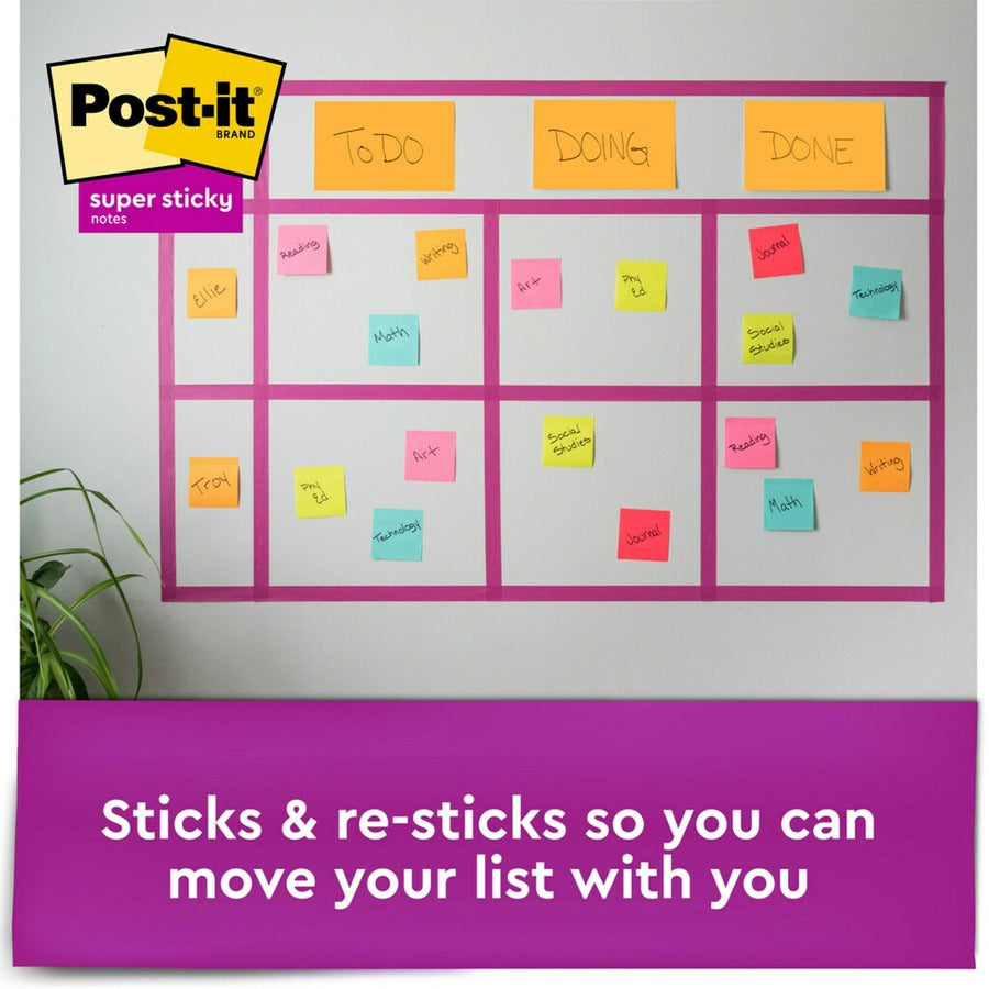 Post-it&reg; Super Sticky Notes - Energy Boost Color Collection - 180 - 6" Flag/Note Width x 8" Flag/Note Length - Rectangle - 45 Sheets per Pad - Unruled - Vital Orange, Tropical Pink, Limeade, Blue Paradise - Paper Fibre - Self-adhesive - 4 / Pack