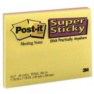 Post-it&reg; Super Sticky Notes - Energy Boost Color Collection - 180 - 6" Flag/Note Width x 8" Flag/Note Length - Rectangle - 45 Sheets per Pad - Unruled - Vital Orange, Tropical Pink, Limeade, Blue Paradise - Paper Fibre - Self-adhesive - 4 / Pack