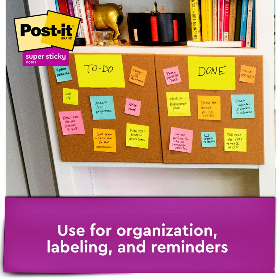 Post-it&reg; Super Sticky Notes - Energy Boost Color Collection - 180 - 6" Flag/Note Width x 8" Flag/Note Length - Rectangle - 45 Sheets per Pad - Unruled - Vital Orange, Tropical Pink, Limeade, Blue Paradise - Paper Fibre - Self-adhesive - 4 / Pack