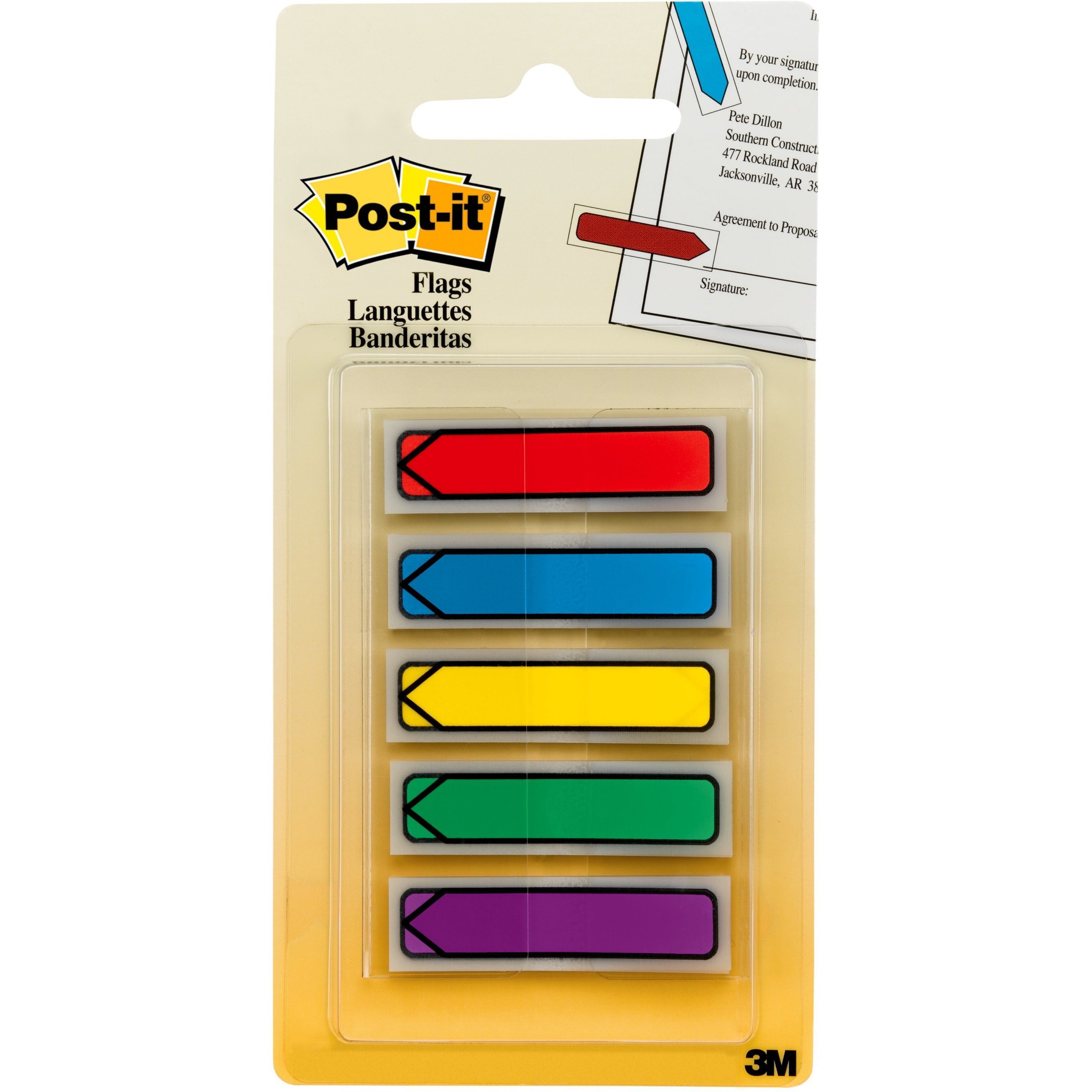 Post-it Arrow Flags, Bright Colors, 1/2" x 1 3/4", 20 Each of Blue, Green, Purple, Red, Yellow, 100 Flags per Pack, Removable, Self-Adhesive, Dispenser Included