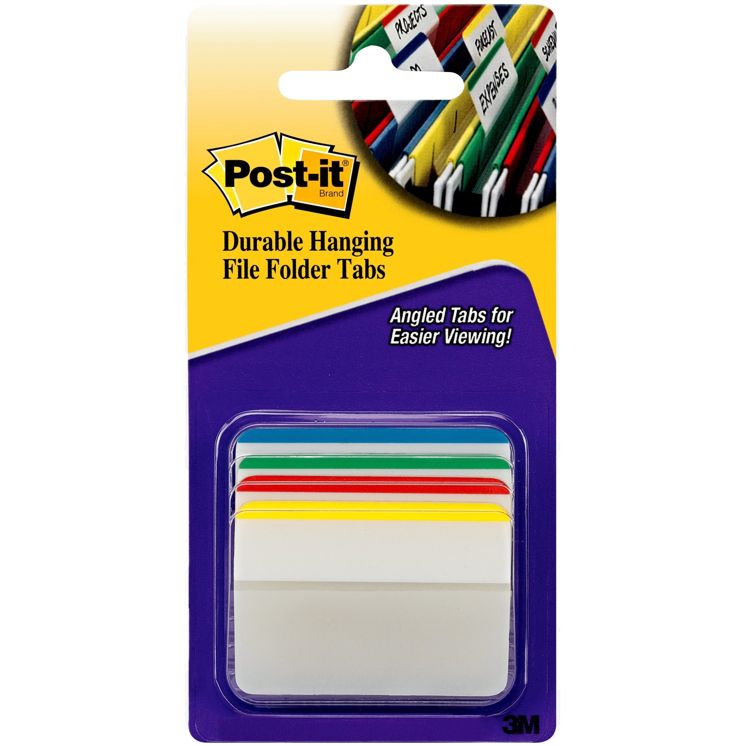 Post-it&reg; Durable Tabs - Write-on Tab(s) - 1.50" Tab Height x 2" Tab Width - Blue, Green, Red, Yellow Tab(s) - Repositionable - 1 Pack