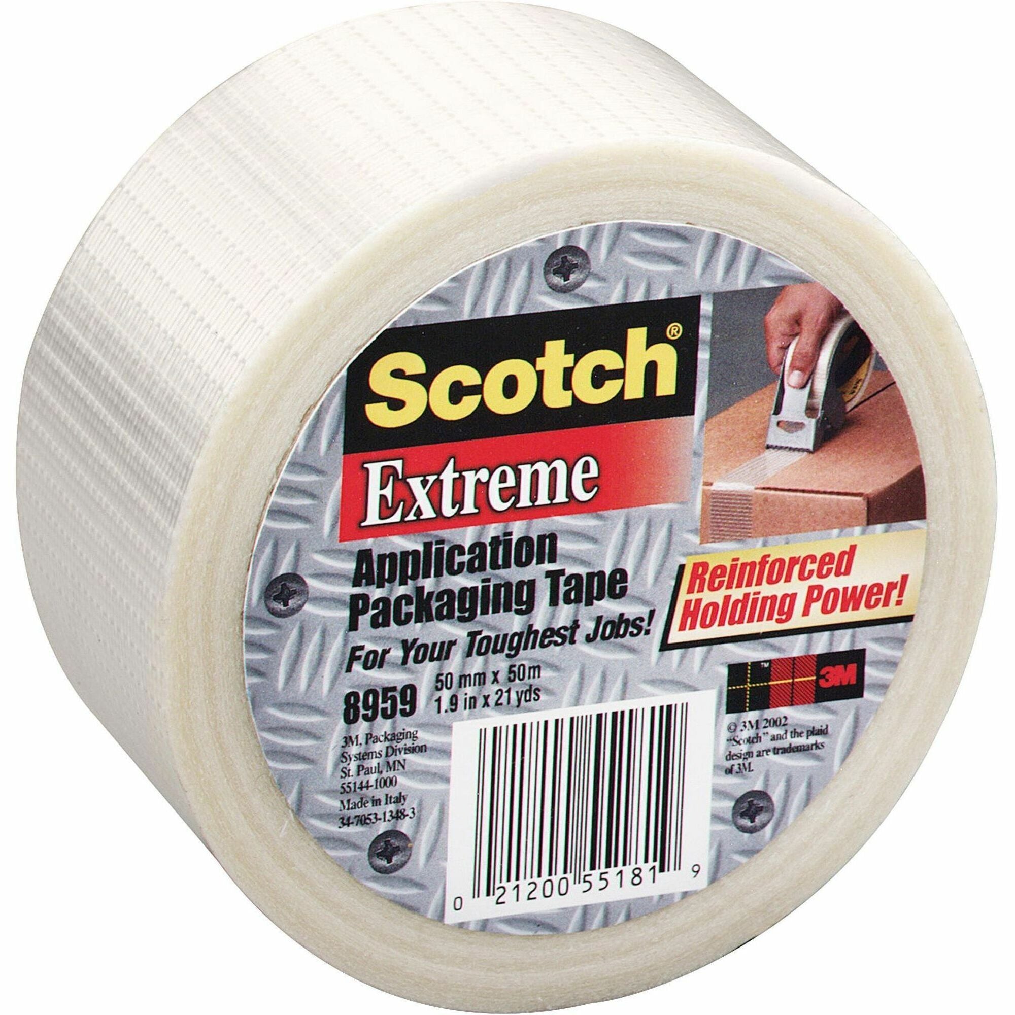 54.60 yd Length x 2" Width x 5.7 mil Thickness - 3" Core - Clear - Synthetic Rubber - Glass Yarn Backing - Handheld Dispenser - Abrasion Resistant, Moisture Resistant, Scuff Resistant - For Shipping, Packing - 1 Roll