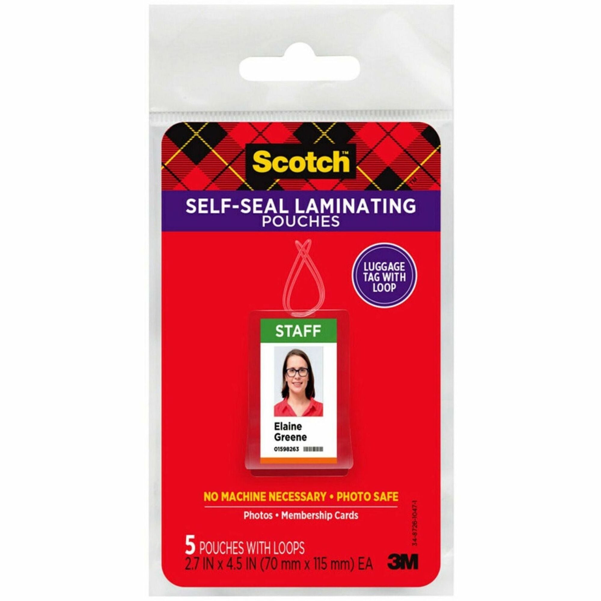 Laminating Pouch/Sheet Size: 2.70" Width x 4.50" Length x 12.50 mil Thickness - Thick Gloss - for Luggage Tag, Lists, Photo, Coupon, Punch Card - Acid-free, Double Sided, Self-sealing, Photo-safe - Clear - 5 / Pack
