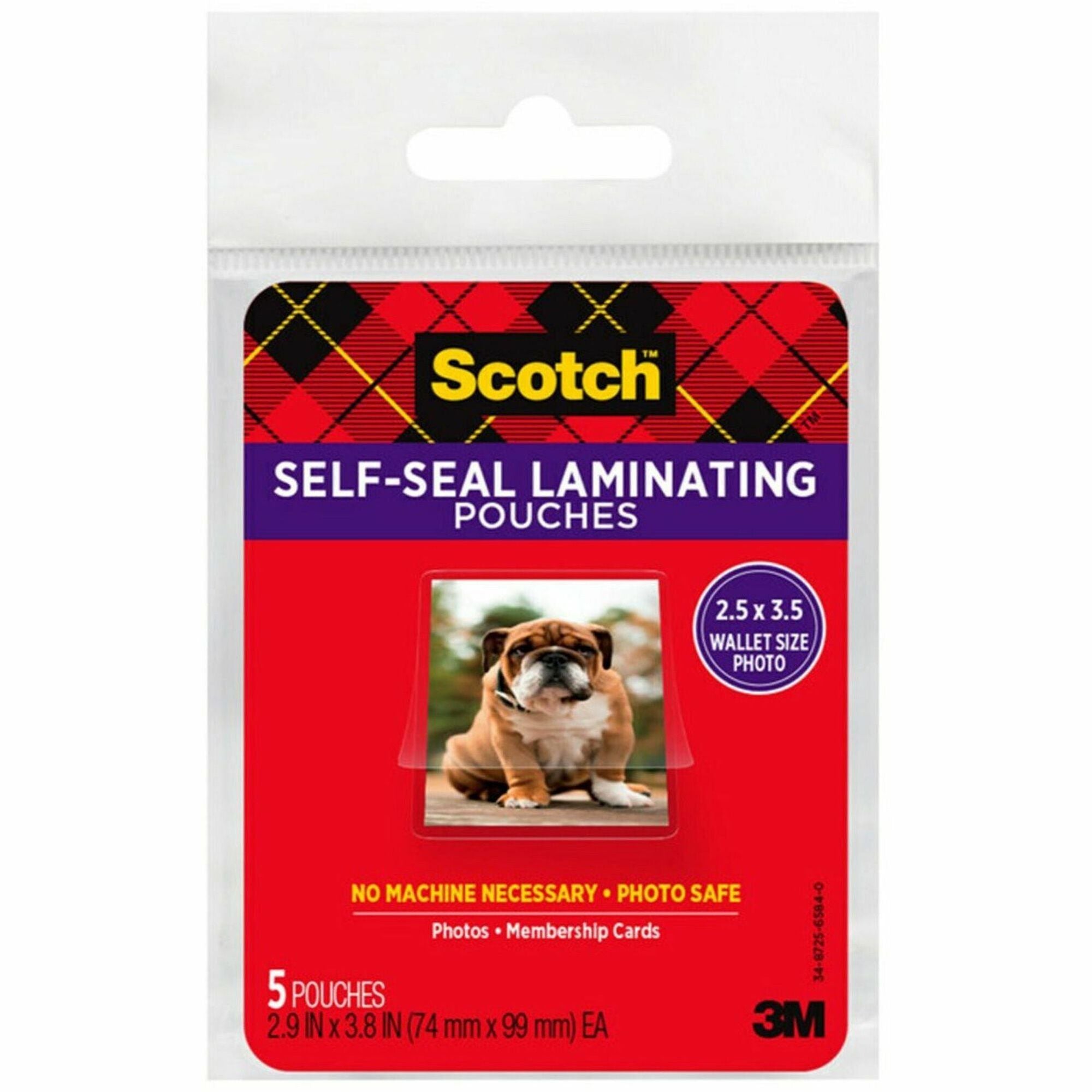 Scotch Self-sealing Photo Laminating Sheets, 2.5" x 3.5", 9.5 mil, Thick Gloss, Acid-free, Photo-safe, Double Sided, Clear, 5 Pack