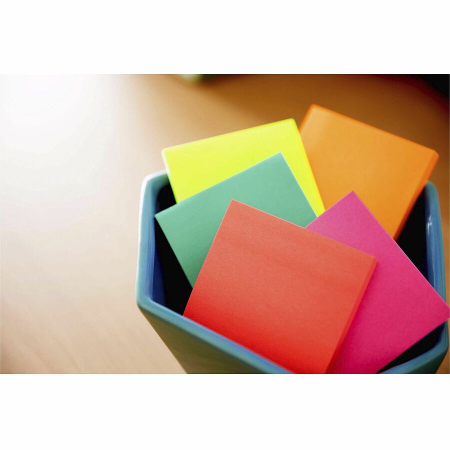 600 - 3" Flag/Note Width x 3" Flag/Note Length - Square - 100 Sheets per Pad - Unruled - Electric Blue, Limeade, Neon Orange, Neon Pink, Concord - Paper - Pop-up, Self-adhesive, Repositionable - Recycled - 1 Pack