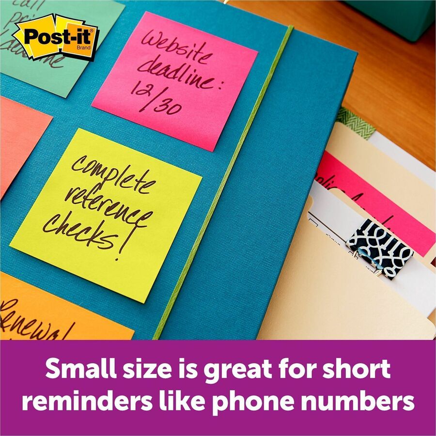 600 - 3" Flag/Note Width x 3" Flag/Note Length - Square - 100 Sheets per Pad - Unruled - Electric Blue, Limeade, Neon Orange, Neon Pink, Concord - Paper - Pop-up, Self-adhesive, Repositionable - Recycled - 1 Pack