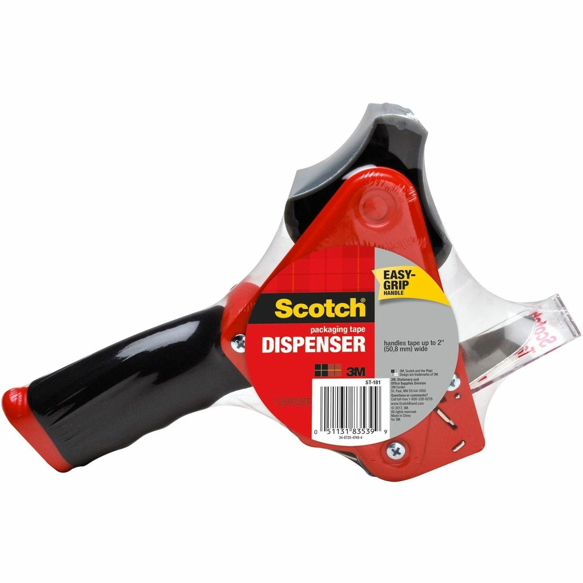 Holds Total 1 Tape(s) - 3" Core - Refillable - Soft Grip, Retractable Blade, Adjustable Tension Mechanism - Red - 1 Each
