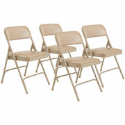 NPS® 1200 Series Premium Vinyl Upholstered Double Hinge Folding Chair, Pack of 4, Surface Color: French Beige, Frame Color: Beige