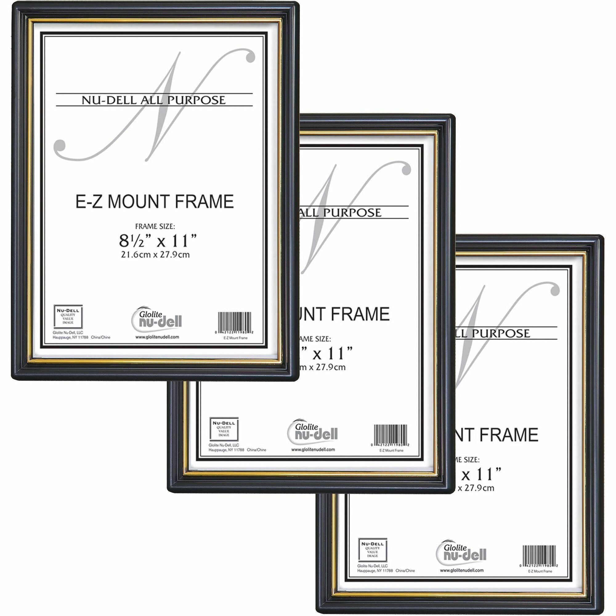 Holds 8.50" x 11" Insert - Horizontal, Vertical - Plastic - Black - 3 / Pack