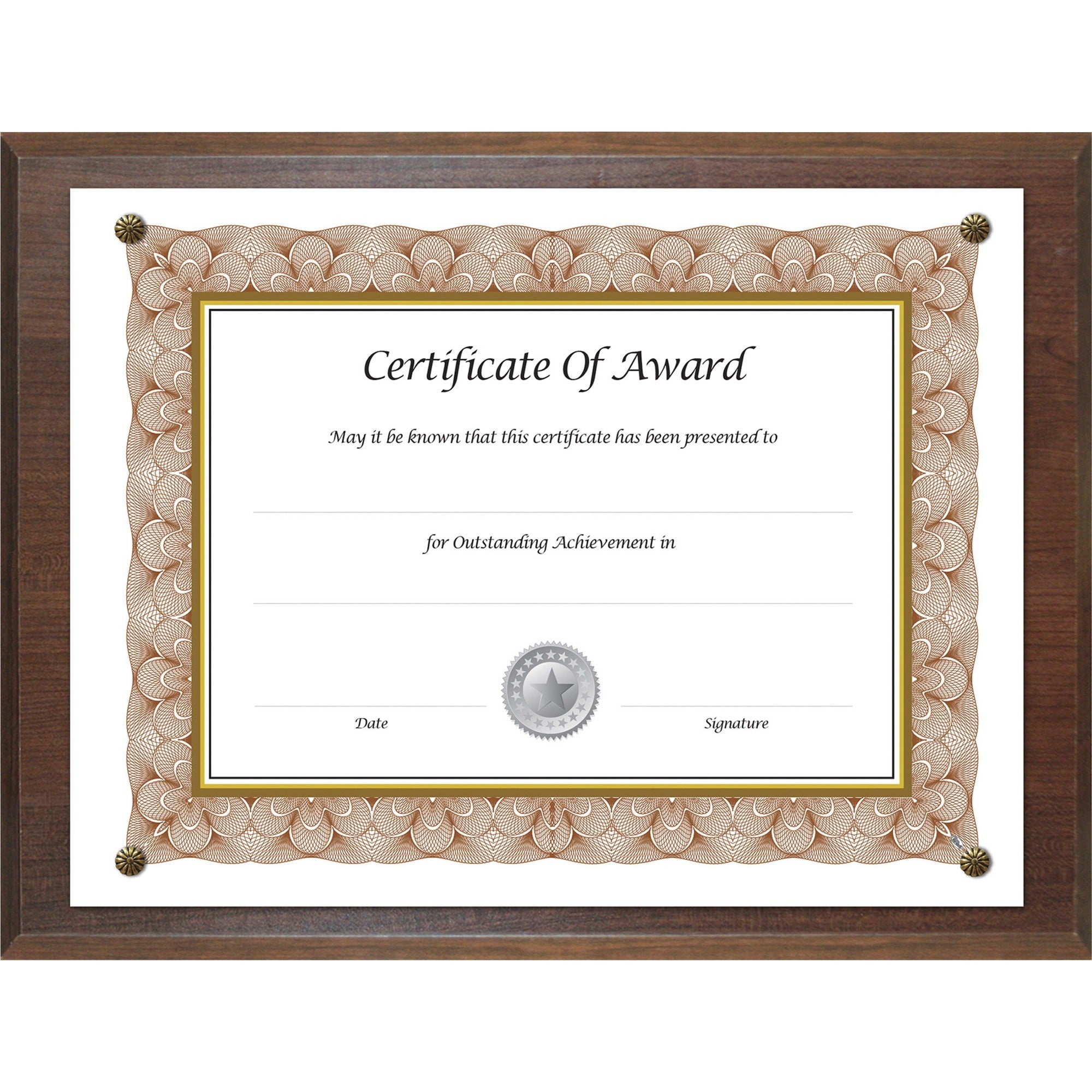 13" x 10.50" Frame Size - Holds 11" x 8.50" Insert - Horizontal, Vertical - Beveled Edge, Pre-drilled Holes - Walnut - 1 Each