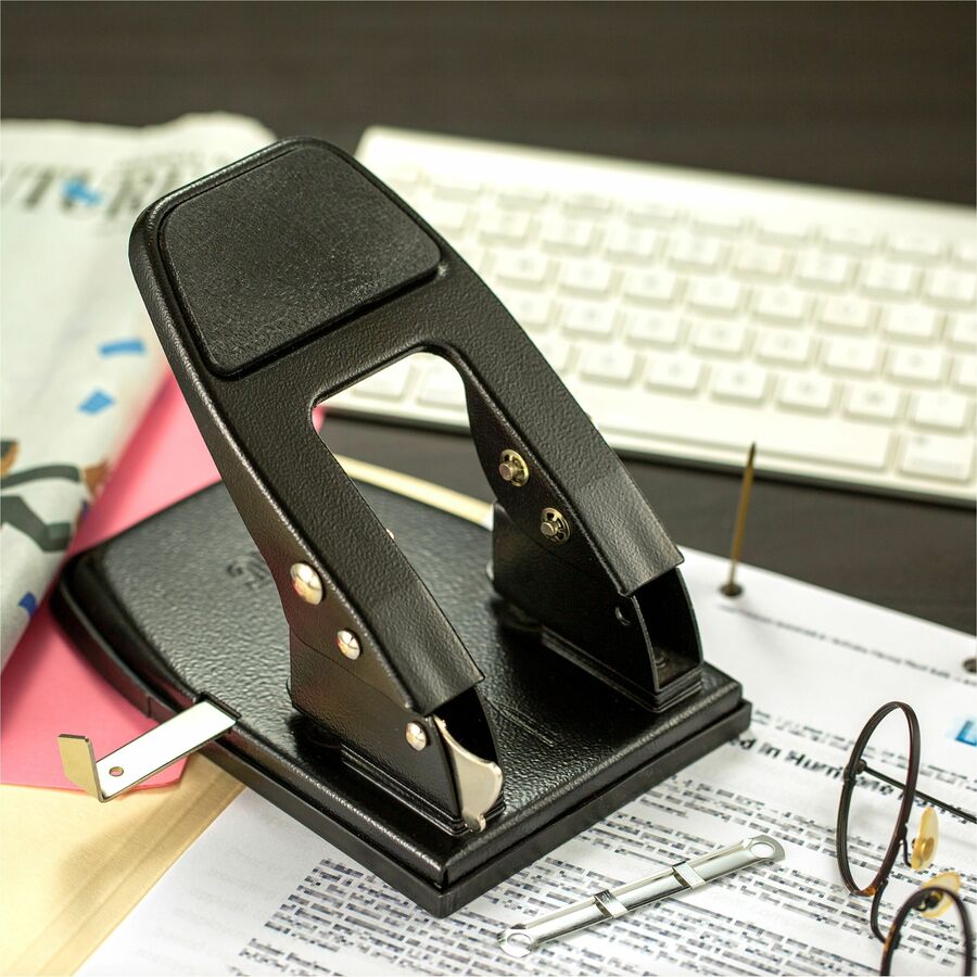 2 Punch Head(s) - 50 Sheet of 20lb Paper - 1/4" Punch Size - Steel - 6.8" Width x 5" Height - Black