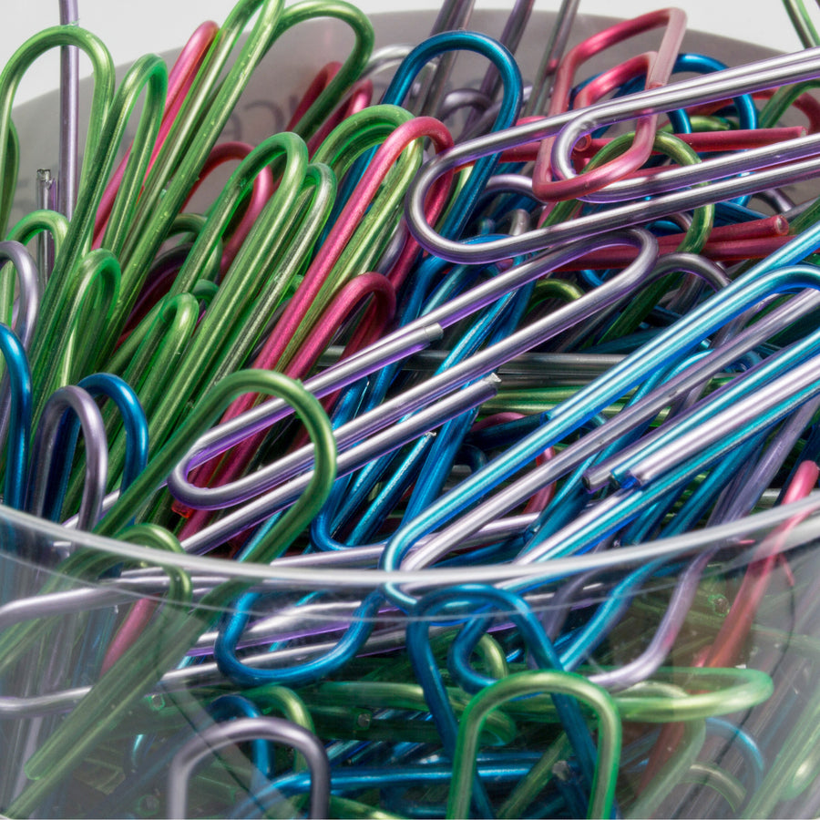 Officemate Translucent Vinyl Paper Clips - Jumbo - 2" Length x 0.5" Width - Blue, Red, Green, Silver, Purple - Vinyl - 200 / Pack
